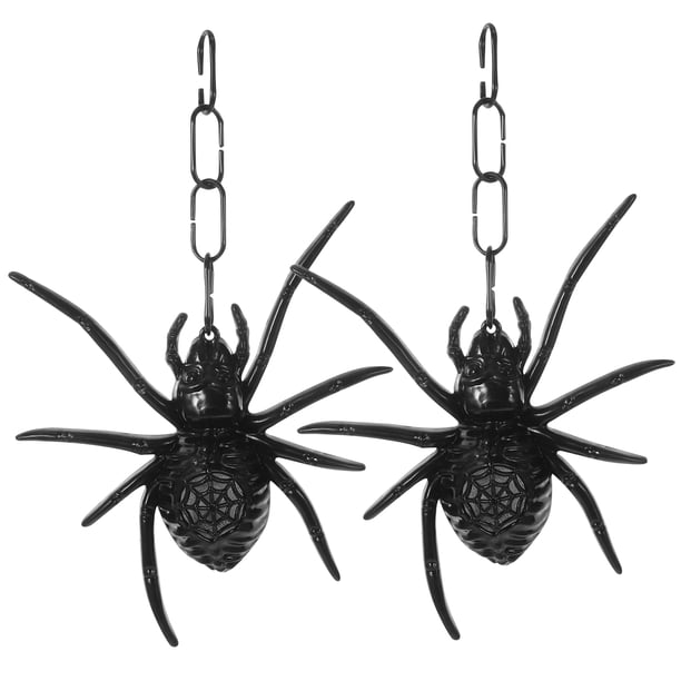KAKOWELY 2 piezas de arañas colgantes iluminadas de Halloween, arañas realistas brillantes.