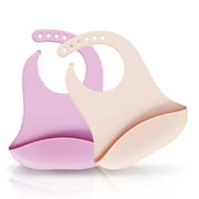 Silicone Bibs for Babies - Easy Clean Silicone Bibs With Food Catcher - Baby Eating Supplies Waterproof Bibs - Silicone Baby Bibs For Girls Baby Bibs For Boys Toddler Bibs (Pink/Cream)