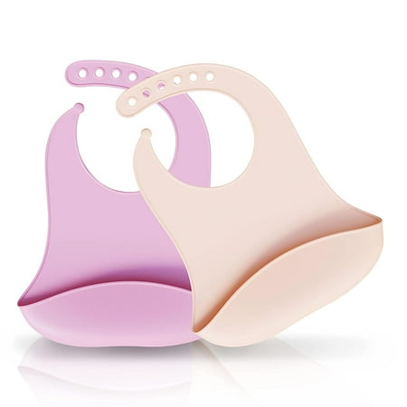 Silicone Bibs for Babies - Easy Clean Silicone Bibs With Food Catcher - Baby Eating Supplies Waterproof Bibs - Silicone Baby Bibs For Girls Baby Bibs For Boys Toddler Bibs (Pink/Cream)