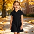 thumbnail image 3 of Girls Uniform Polo Dress Toddler Button Callor Short Sleeve Solid Tennis Dress A-Line Athletic Dresses for Kids,Black,150, 3 of 10