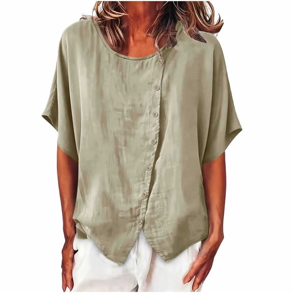 GUACER Women's Button-Down Tops Short Sleeve Casual Blouse Cotton Linen Trendy Loose Fit Shirts