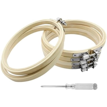 6 Pieces 4 Inch Embroidery Hoops Round Wood Embroidery Hoops Adjustable Bamboo Circle Cross Stitch Hoop Ring Wooden Embroidery Frames for Art Craft Sewing Christmas Decoration