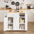 thumbnail image 2 of IRONCK Rolling Kitchen Islands Cart on Wheels with wine rack, folding tabletop, 1 drawer, 2 cabinets, 3 open shelves, and towel rack，White, 2 of 10