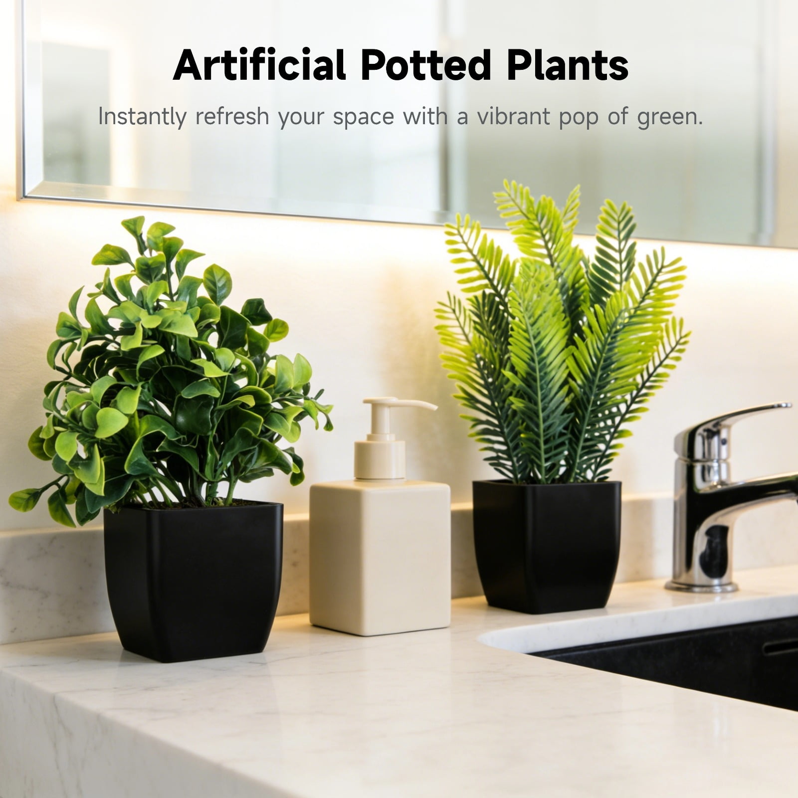 12 Pcs Fake Plants in Black Pots, Mini Artificial Eucalyptus Potted Plants, Small Realistic Faux Greenery Fern Plants for Living Room, Bathroom, Office Table Decor