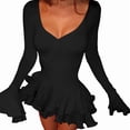 thumbnail image 3 of Women'S Long Sleeve Wedding Guest Dresses Sexy Deep V Neck Flare Ruffle Bodycon Dress Black (Black Edge) L, 3 of 9