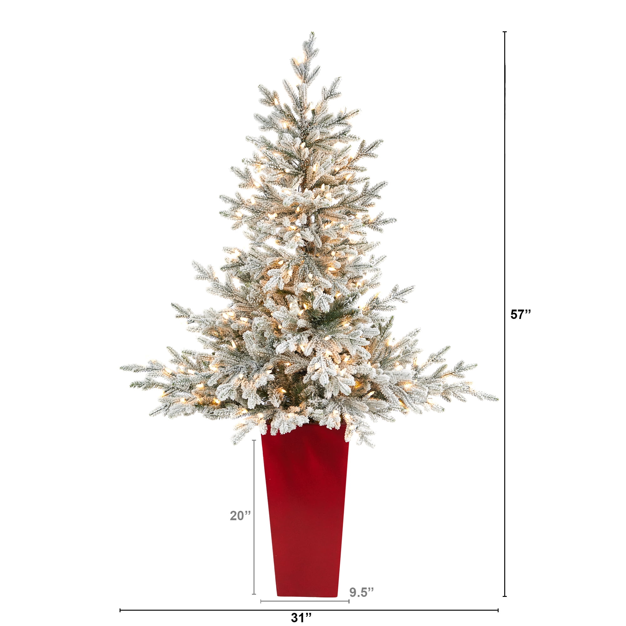 Nearly Natural 57" Flocked Fraser Fir Artificial Christmas Tree, Prelit with 300 Warm White Lights