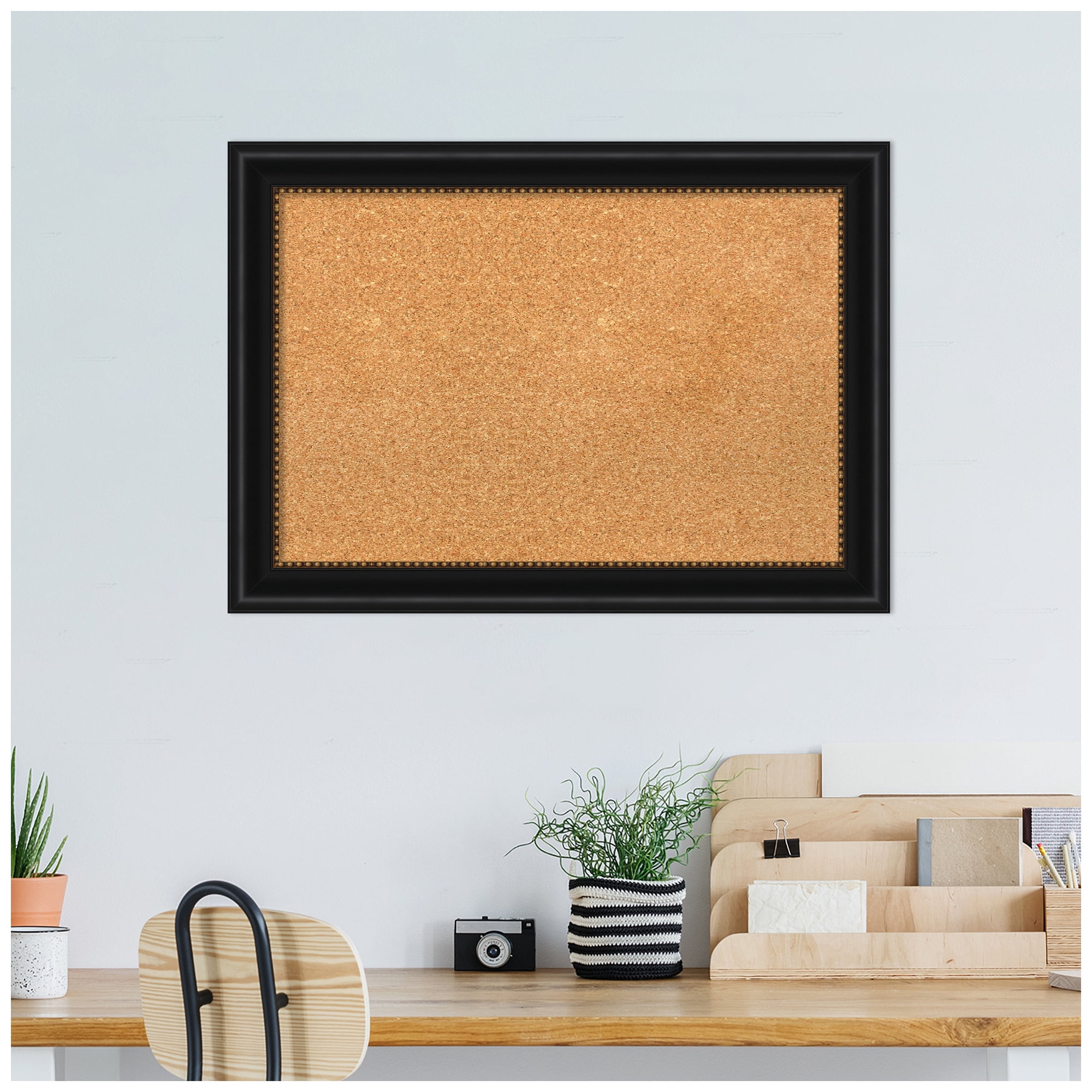 Amanti Art Natural Cork Board Framed Manhattan Black Bulletin Board 28 in. x 20 in.