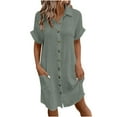 thumbnail image 5 of Meichang Shirt Dresses for Women Cotton Short Sleeve Collar Button Down Dress Petite Summer Tshirt Dresses with Pockets, 5 of 6