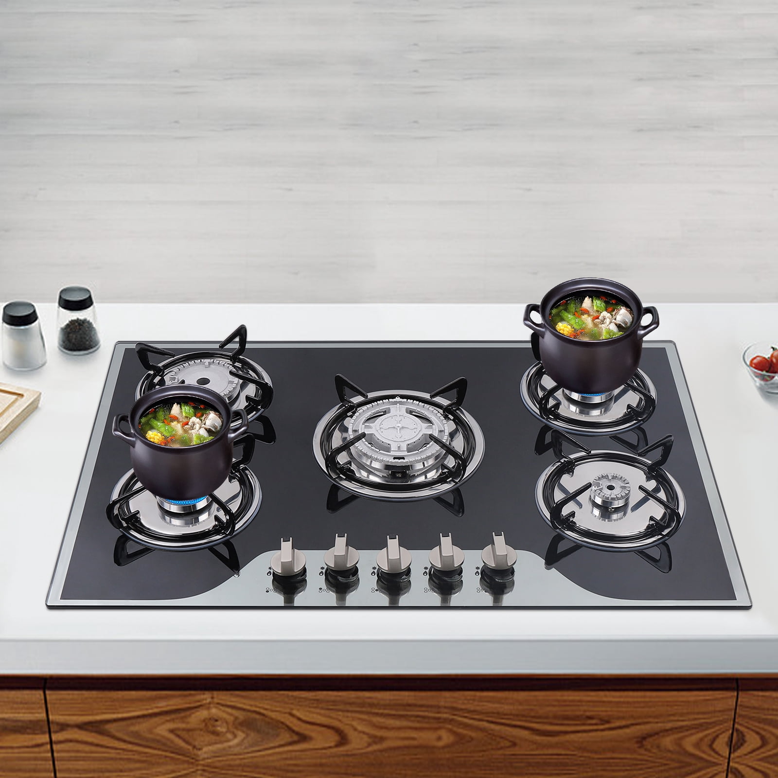 Cook Top 30 Inch Stainless Steel Built-in 5 Burners Stove LPG/NG Gas Cooker Hob for Homes or Restaurants