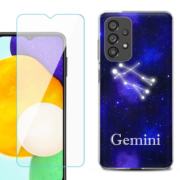 Slim-Fit Gel TPU Phone Case for Samsung Galaxy A23 5G, with Tempered Glass Screen Protector, by OneToughShield ® - Gemini