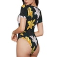 thumbnail image 3 of Daiia Lilies Flowers print Women's Crew Neck Short Sleeve Bodysuit Fashion Tops Fit Casual Basic Extender Bodysuit-Medium, 3 of 9