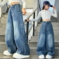 thumbnail image 6 of XIMIN Teen Girls Wide Leg Floor Denim Pants Cargo Jeans Baggy Loose High Waist Casual Trousers Vintage Streetwear Y2k Trousers with Pockets Straight, 6 of 9