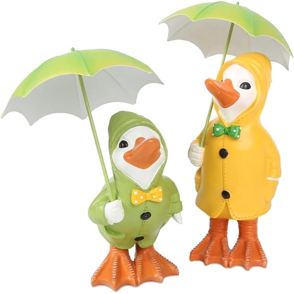 Generic Resin Duck Statue Holding Umbrella Garden Decor