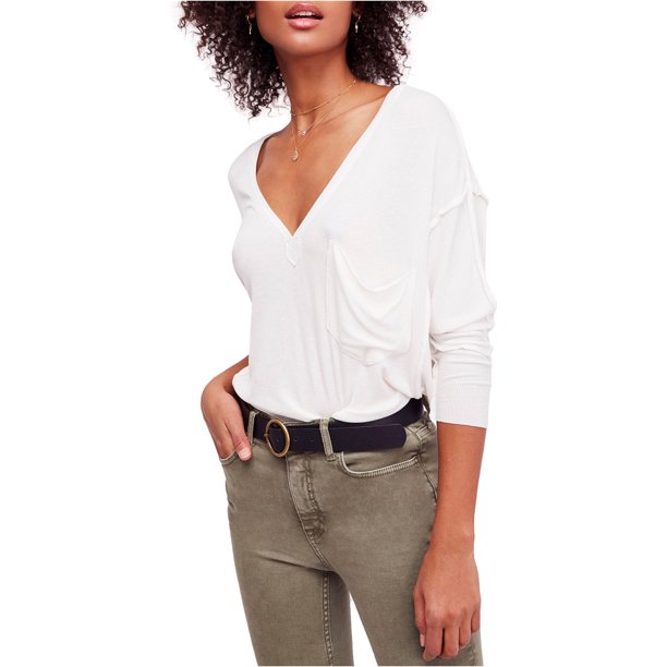 Free People - Camiseta básica Golden Gate para mujer, color blanco, talla mediana Free People Camiseta básica