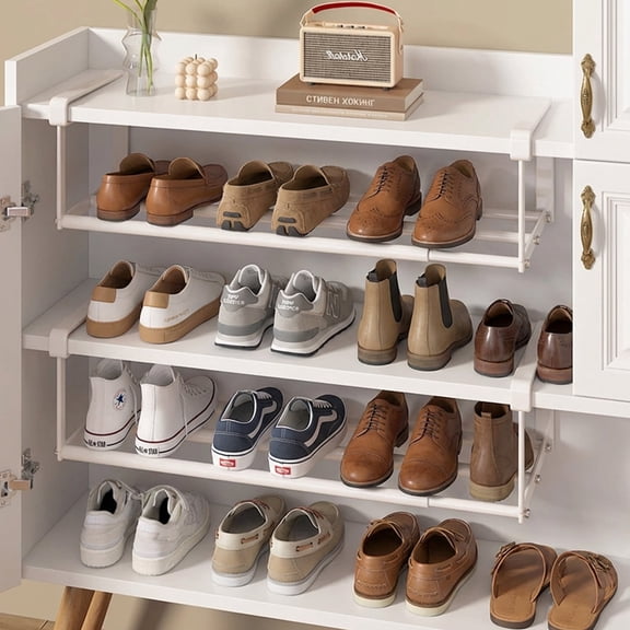 Bohorizon  Expandable  Shoe Rack Organizer for Closet, 15.7"-27.6" Width Adjustable, Retractable Hanging Cabinet Shoe Shelf for Space Saving, Pack of 2, White