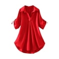 thumbnail image 4 of ZHENHONG T Shirts for Women,Plain Half Rolled Sleeve Chiffon Shirts V Neck Drop Shoulder Loose Tops,Red Women Blouses, 4 of 7