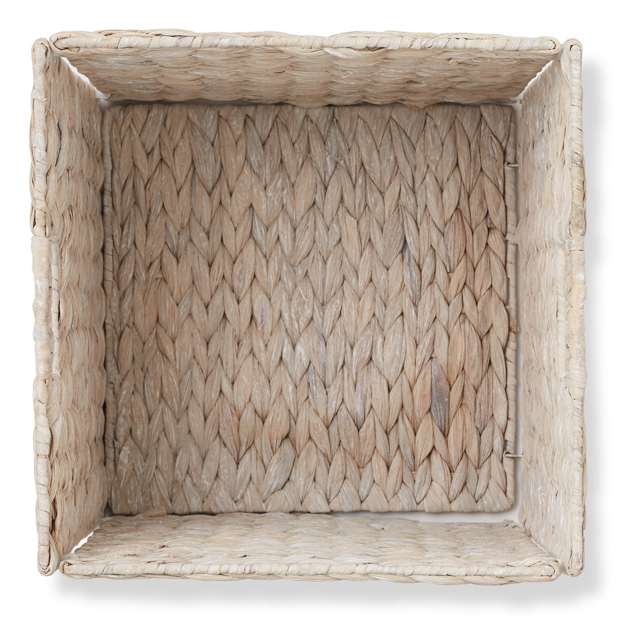 Casafield 12" x 12" Water Hyacinth Storage Baskets, Whitewash - Set of 6 Collapsible Cubes, Handwoven Organizer BIns for Bathroom, Bedroom, Laundry