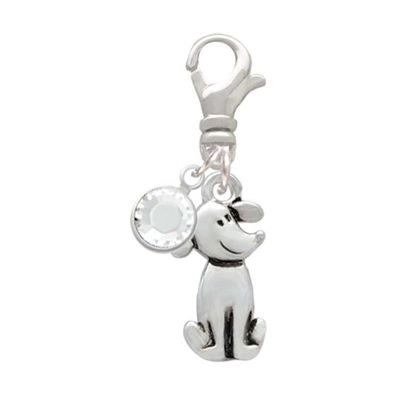 Delight Jewelry Silvertone 2-D Dog - Silvertone Clip on Charm with Clear Crystal Drop