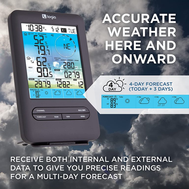 Logia 7-in-1 Wireless Weather Station with 4-Day Forecast, Wi-Fi, Solar Cell & Large Color Display Console