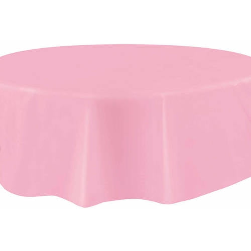 Light Pink Plastic Party Tablecloth, Round, 84in