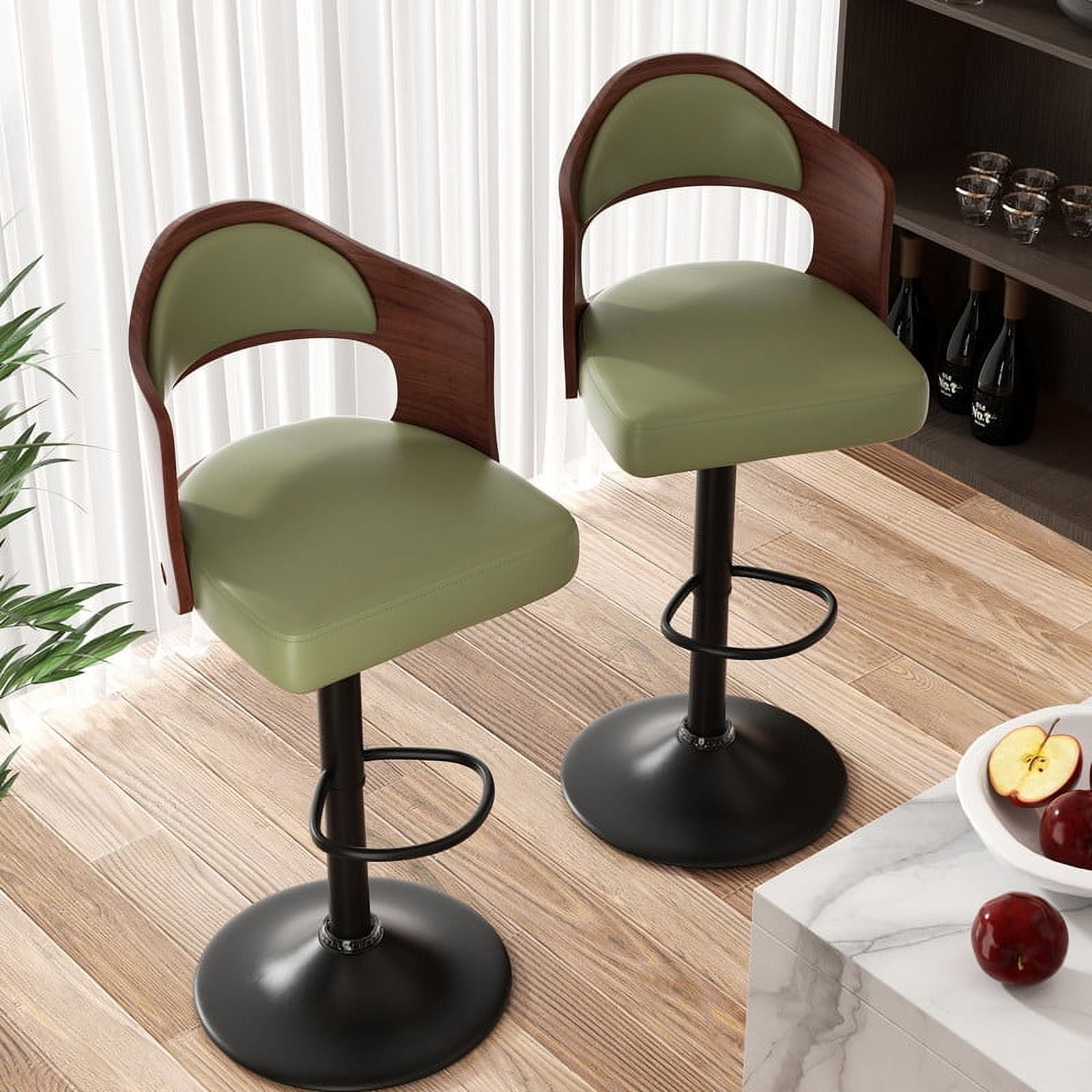 Hawsaiy Wooden Bar Stools Set of 2, Adjustable Height 24.5-33.5IN, Wooden Bar Chairs with PU Leather Upholstery, Back & Footrest for Kitchen, Dining, and Home Bar