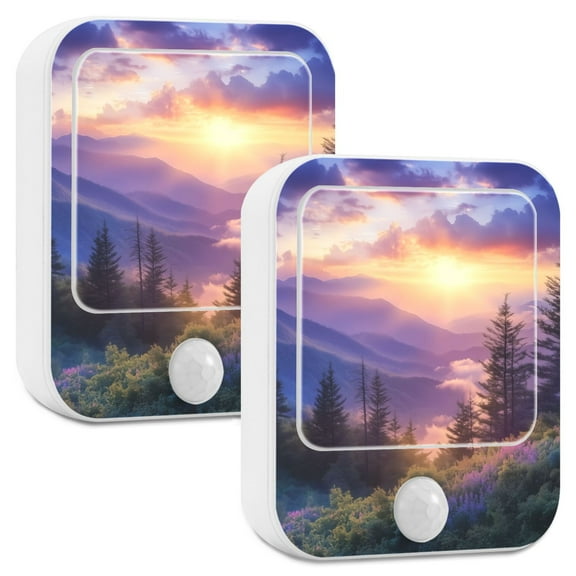 Yayeee 2-Pack Plug in LED Night Lights with Light Sensors Motion Detectors, Beautiful Mountain