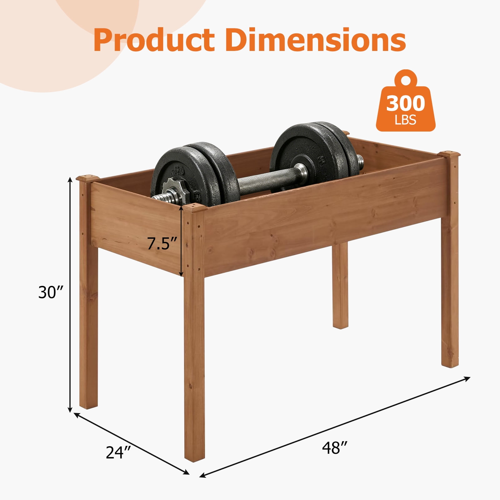 Atilioo Wooden Raised Garden Bed with Legs, 48x24x30 Inch Elevated Reinforced Planter Box for Backyard, Patio, Balcony w/ Liner, Brown