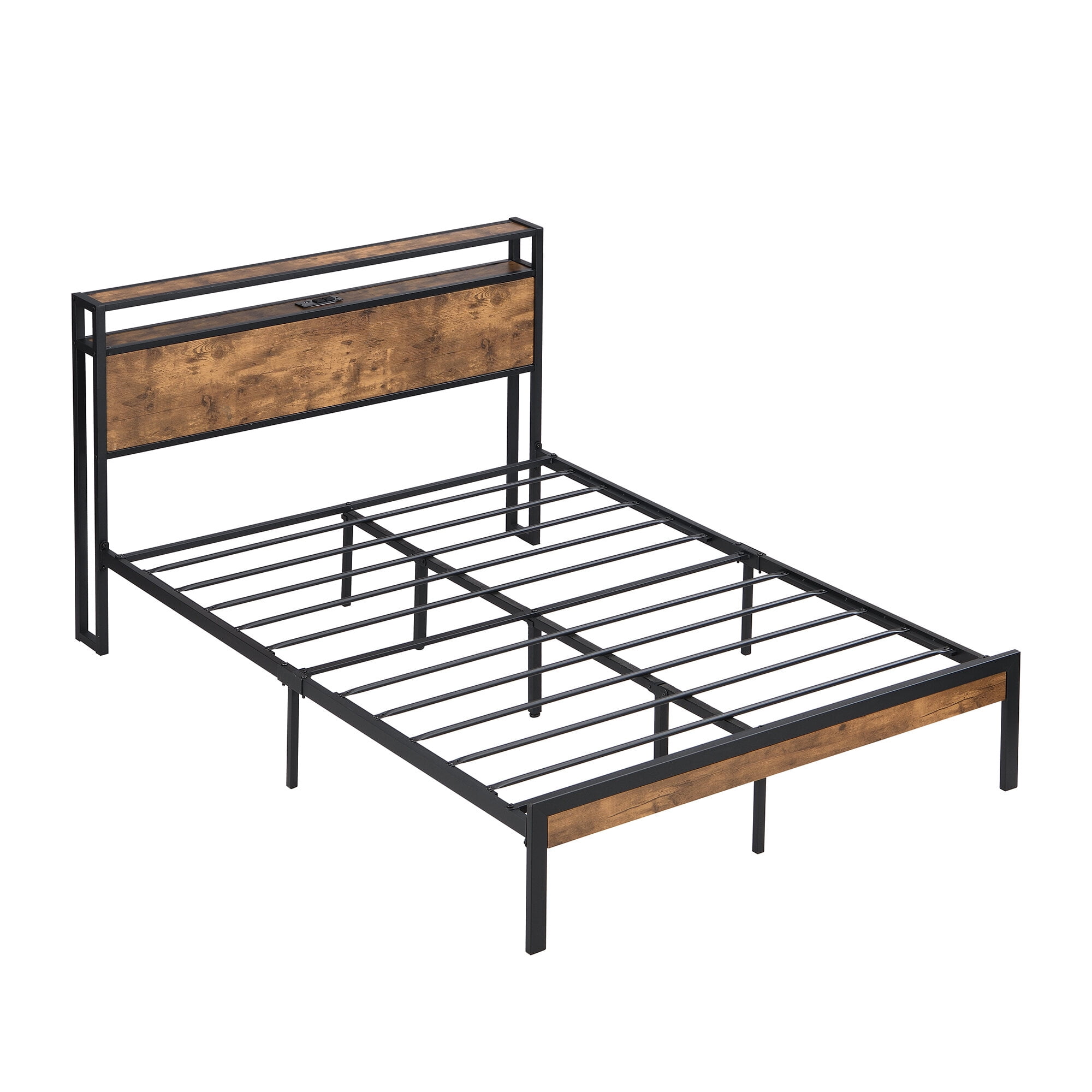 Bed Frames King Size Metal Platform Bed Frame with Wooden Headboard and Footboard with USB LINER, No Box Spring Needed, Large Under Bed Storage, Easy Assemble,Adjustable Bed Base