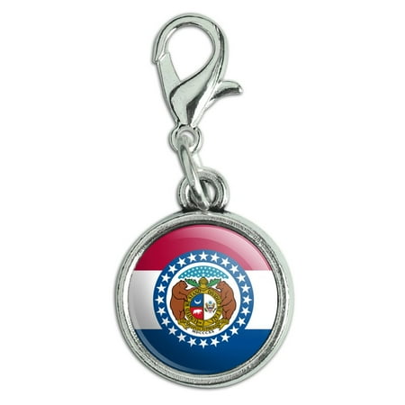 Missouri State Flag Antiqued Bracelet Pendant Zipper Pull Charm with Lobster Clasp