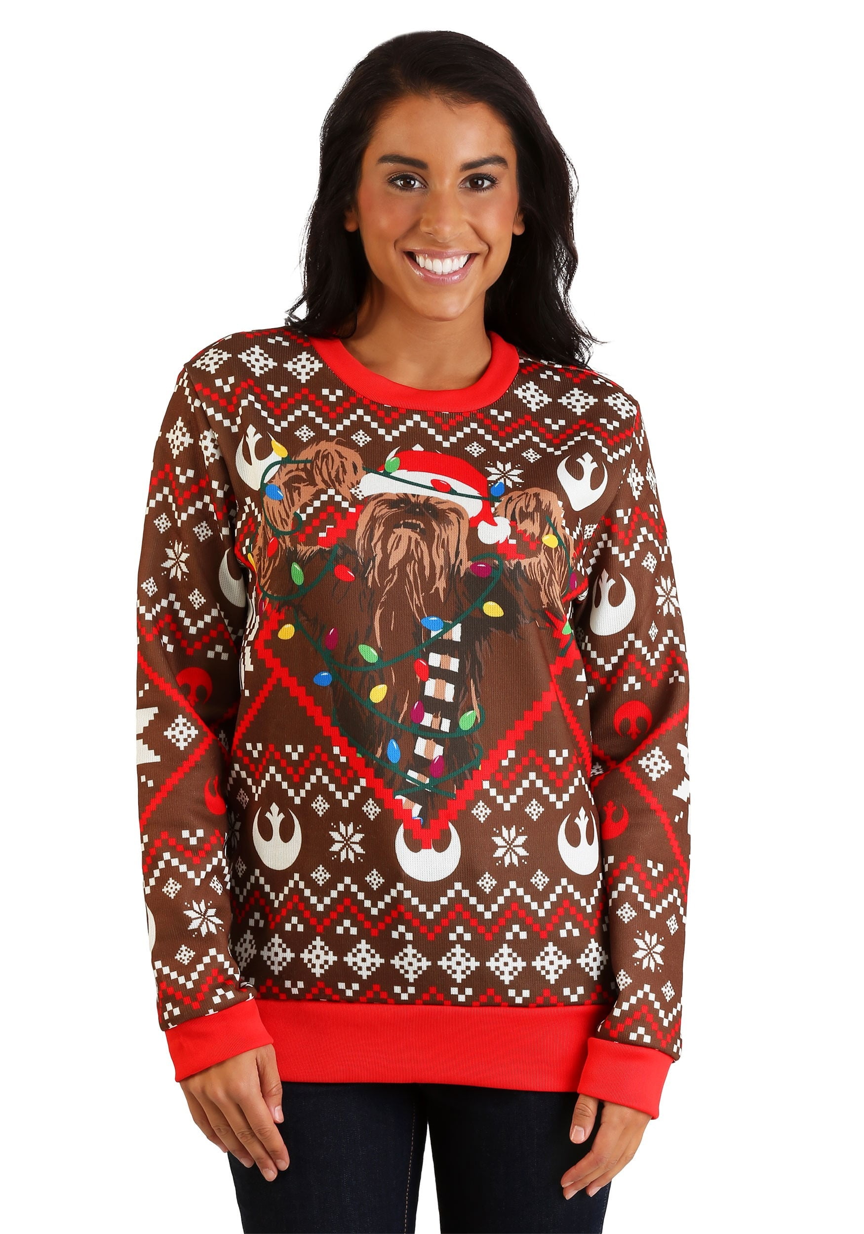 Star Wars Chewbacca Lights Brown/Red Ugly Christmas Sweater 