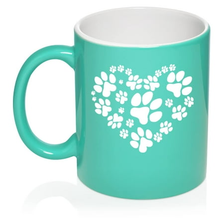 

Heart Paw Prints Ceramic Coffee Mug Tea Cup Gift for Her Sister Wife Best Friend Birthday Cute Graduation Pet Parent Animal Lover Dog Print Cat Print National Pet Day (11oz Teal)