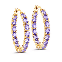 Genuine Tanzanite Hoop Earrings for Women in 925 Sterling Silver with 14K Yellow Gold Plating, 5.10 Carat Oval-Shaped Purple Gemstones, December Birthstone Jewelry Gift
