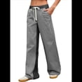 thumbnail image 3 of Pantalones de Rayas de Tiro Bajo para Mujer, Vaqueros Bohemios de Pierna con Cordón Ajustable, Tendencia 2025 Negro XL, 3 of 9