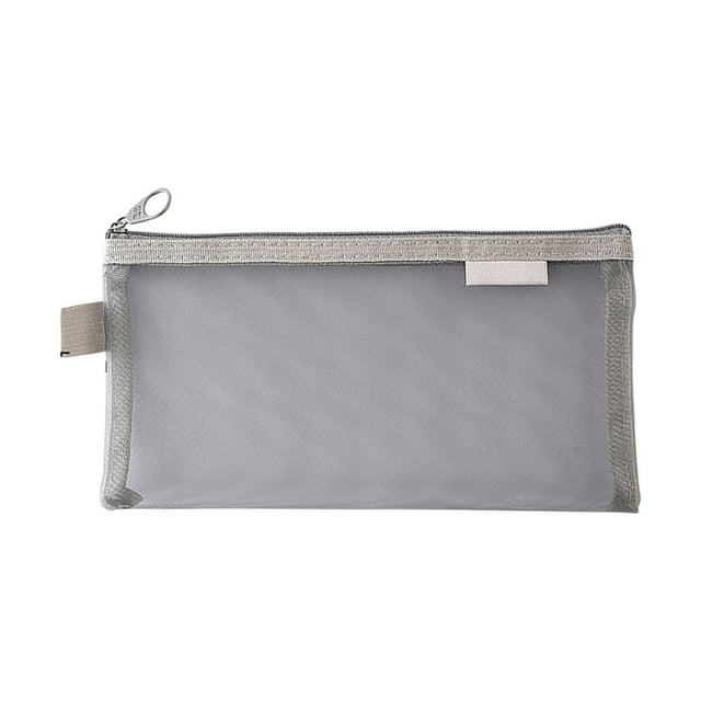 Grey Transparent Mesh Pencil Bag Large Capacity Zipper Storage Bag For Student Exam Supplies Portable Stationery Bag Pencil Case Frosted Material Rounded Corners