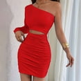thumbnail image 3 of Women'S 2025 Fashion Hot Girl Off-Shoulder Hollow Slim Hip Dress Long Sleeve Ruffle Cocktail Mini Dress Red M, 3 of 8