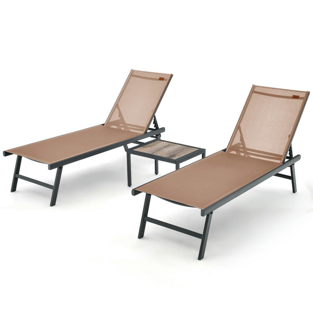 GVN Reclining Chair,Outdoor Chaise Lounge,3 Pieces Patio Chaise Lounge Chair and Table Set for Poolside Yard-Brown GVN Reclining Chair,Outdoor Chaise Lounge,3 Pieces Patio Chaise Lounge Chair and Table Set for Poolside Yard-Brown