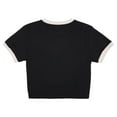 thumbnail image 7 of Hello Kitty Character Face Outline Crew Neck Short Sleeve Women's Black Crop Top Baby Tee Medium, 7 of 7