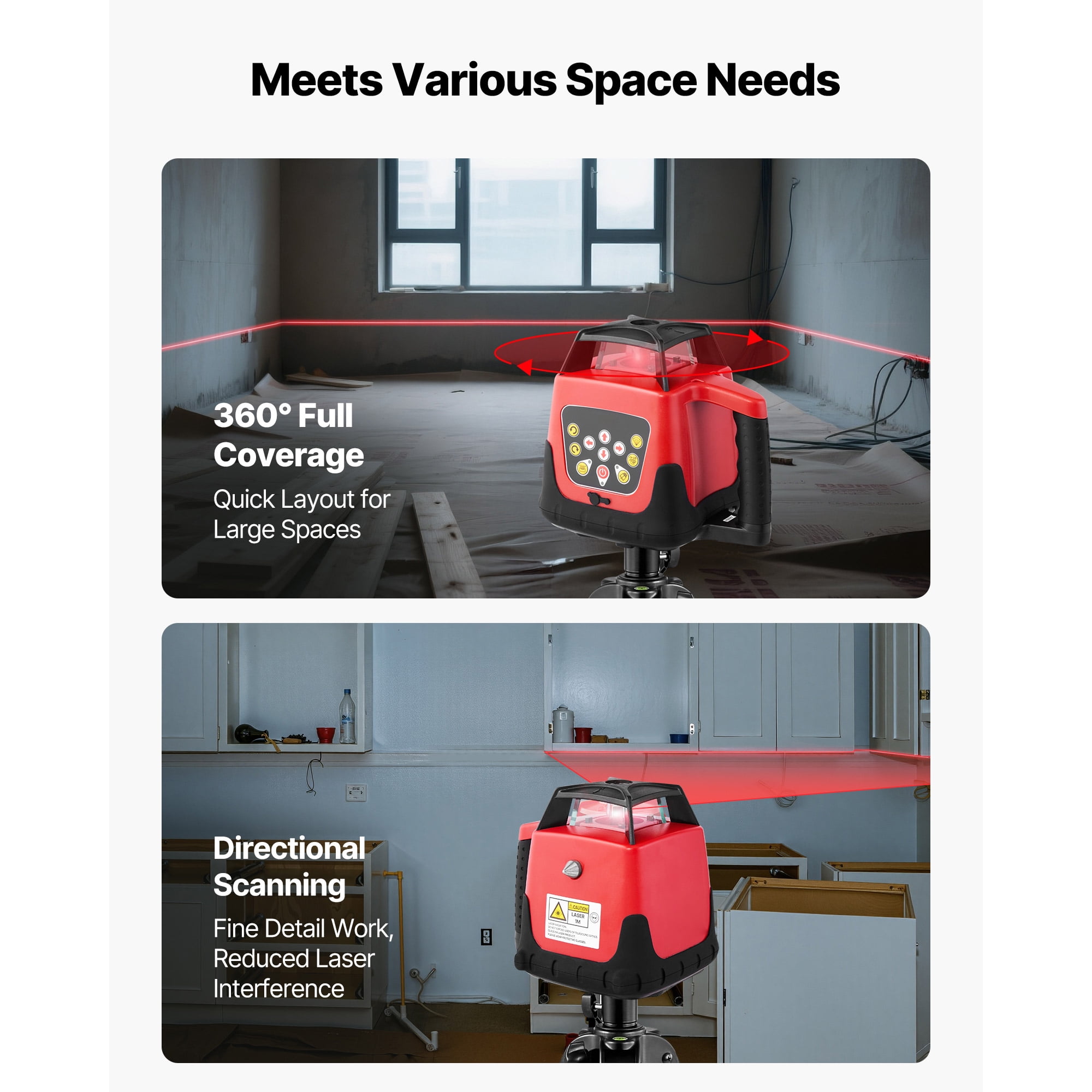 KFFKFF Rotary Laser Level Kit, 1650ft 360° Self-Leveling Red Horizontal Laser with Tripod, Receiver, Remote, Scale, Toolcase, IP66 Waterproof, 0.80in/100ft Accuracy for Construction Projects
