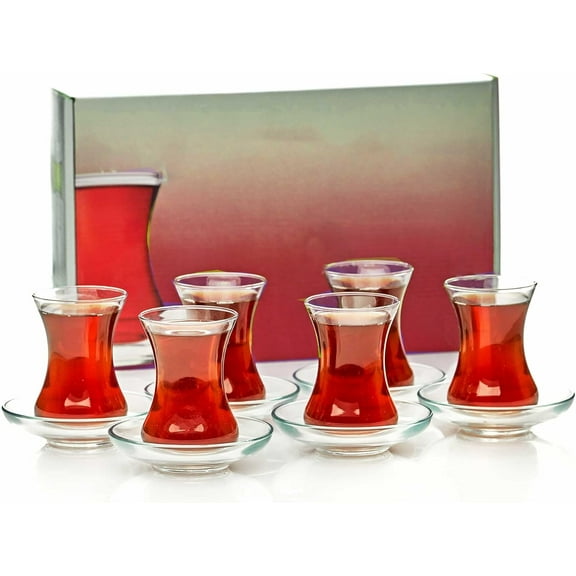 The Buybox Turkish Tea Glasses And Saucers Set (12 Pieces), Arabic Persian Tea Cups (4oz/120ml)