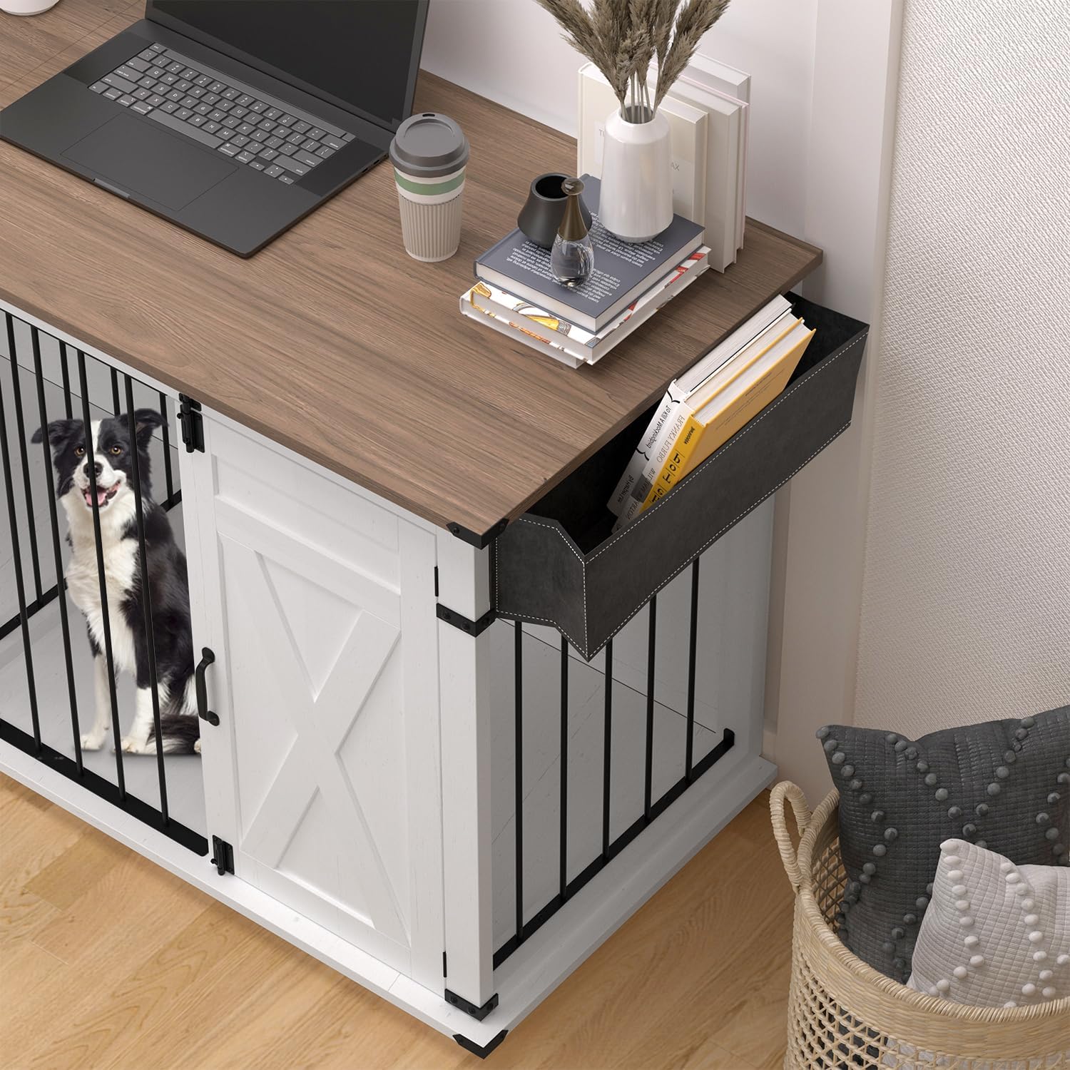 72.4" Double Dog Crate Furniture, Heavy Duty Wooden Kennel with Divider, XL Dog Cage TV Stand for Medium Large Dogs Indoor (No Drawers)