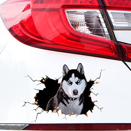 Animal Crack Car Sticker, 7.3 x 5.3 inch Car Window Decal,Multiple Styles Pet Static Electricity Sticker for Cars,3D Realistic Waterproof DIY Car Window Paste Stickers (Siberian Husky-Small)