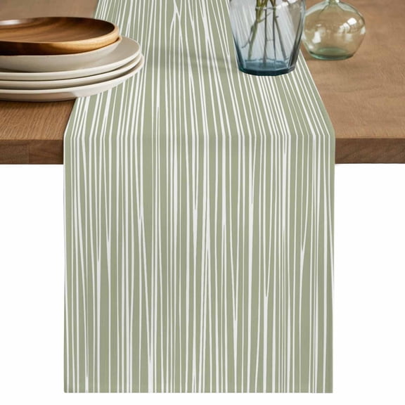 Table Runner 48 Inches Long for Kitchen Dining, Green Waves Stripes Dresser Scarf Farmhouse, Dining Table Decorations for Wedding/Parties, Vintage Minimalist Lines Texture 13 x 48 In