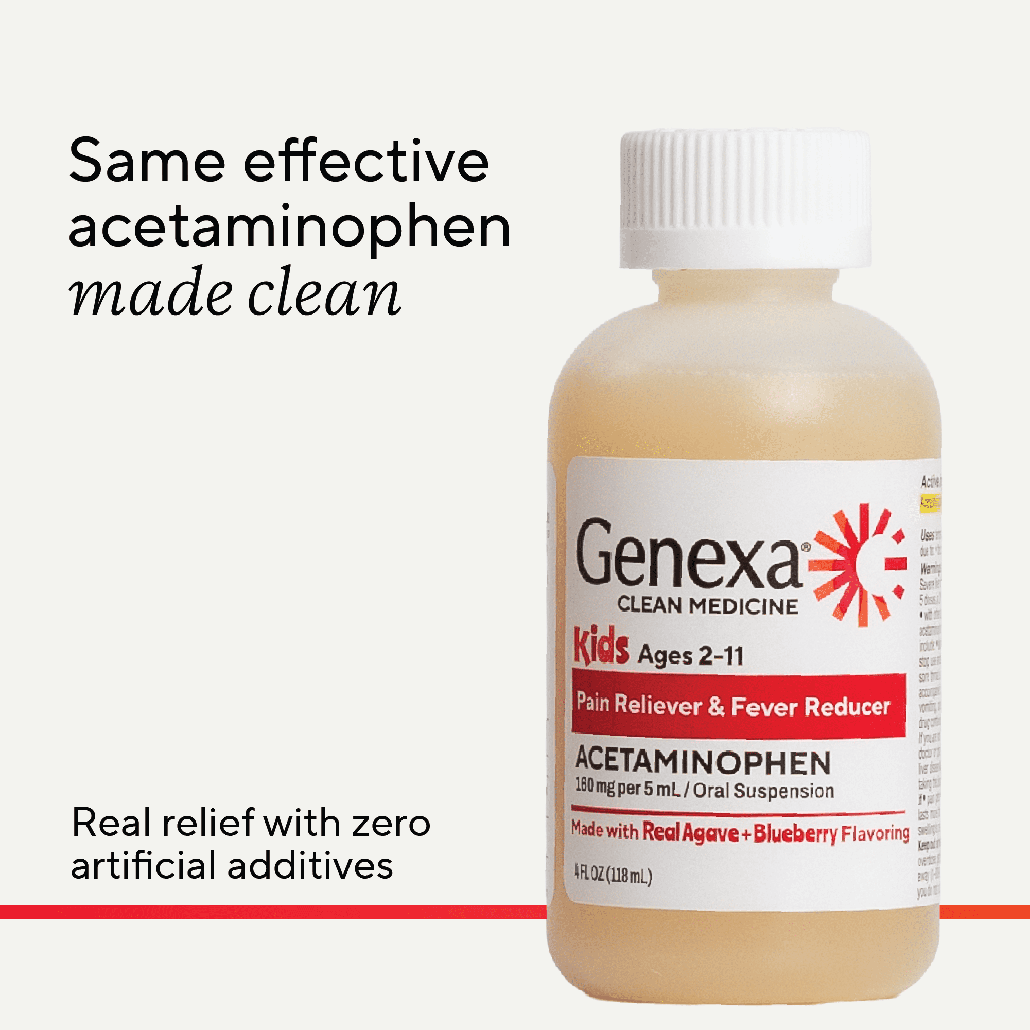 (3 pack) Genexa Kids’ Clean Pain & Fever Acetaminophen, Dye Free, Organic Blueberry, 4 fl oz