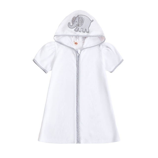 Argulvti Kid Swim Coverups Bow/Elephant Embroidery Short Sleeve Hooded Robe Zip-Up Towel Beachwear