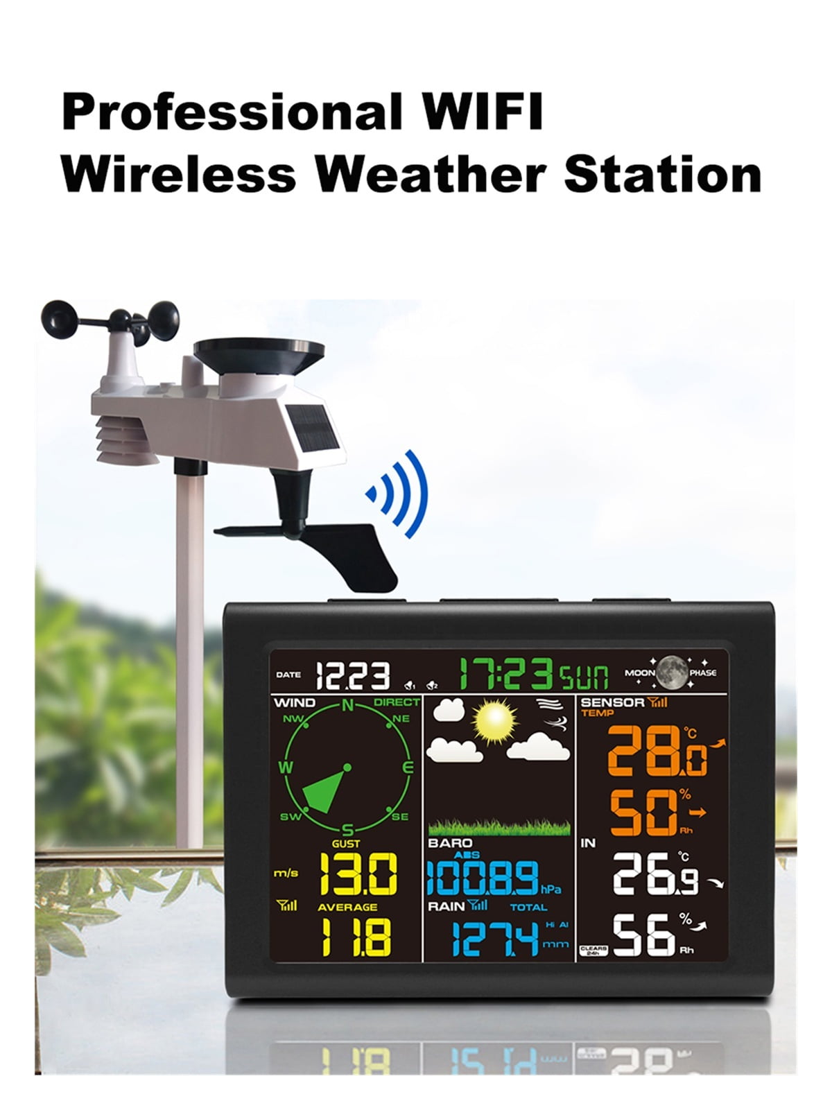 Weather Station with WiFi Wireless Rain Gauge Wind Gauge Humidity Professional Weather Forecast Outdoor Sensor ,Easy to Operate