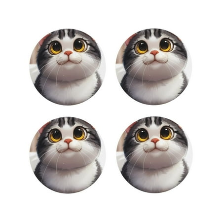 

Vsdgher Cute Cartoon Kitten Leather Coasters for Drinks Durable Drink Coasters 4 Set for Tabletop Protection Luxurious Home Décor and Housewarming Gift-Round Shape