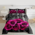 thumbnail image 2 of Hot Pink Rose Flowers Comforter Set Full Retro Rustic Rose Floral Bedding Set Valentine'S Day Wedding Couple Bedding Comforter Sets Men Women,Romantic Blossom Quilt Black Grey 3 Pcs, 2 of 7