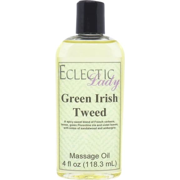 Green Irish Tweed Massage Oil by Eclectic Lady, 4 oz, Sweet Almond Oil and Jojoba Oil