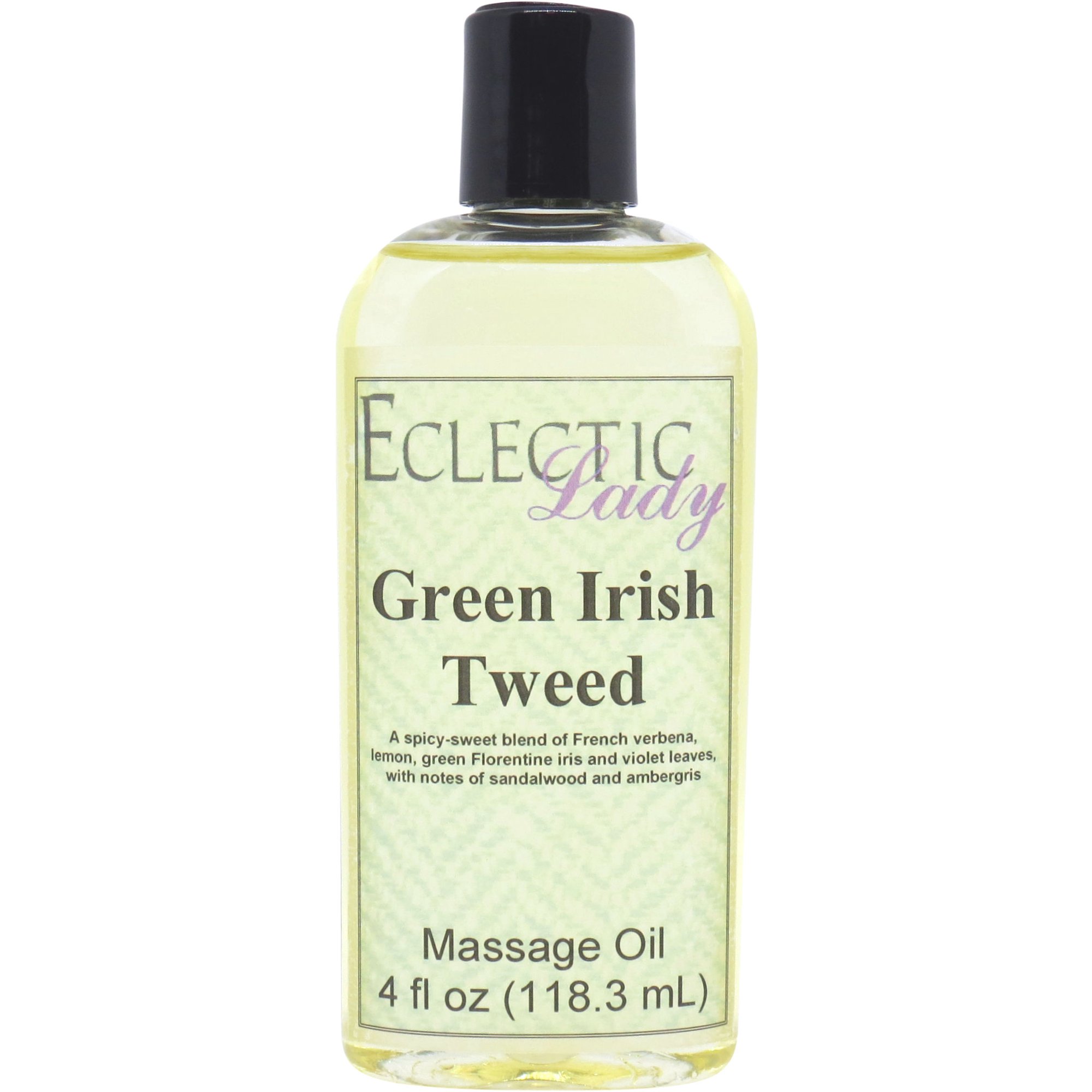 Green Irish Tweed Massage Oil by Eclectic Lady, 4 oz, Sweet Almond Oil and Jojoba Oil