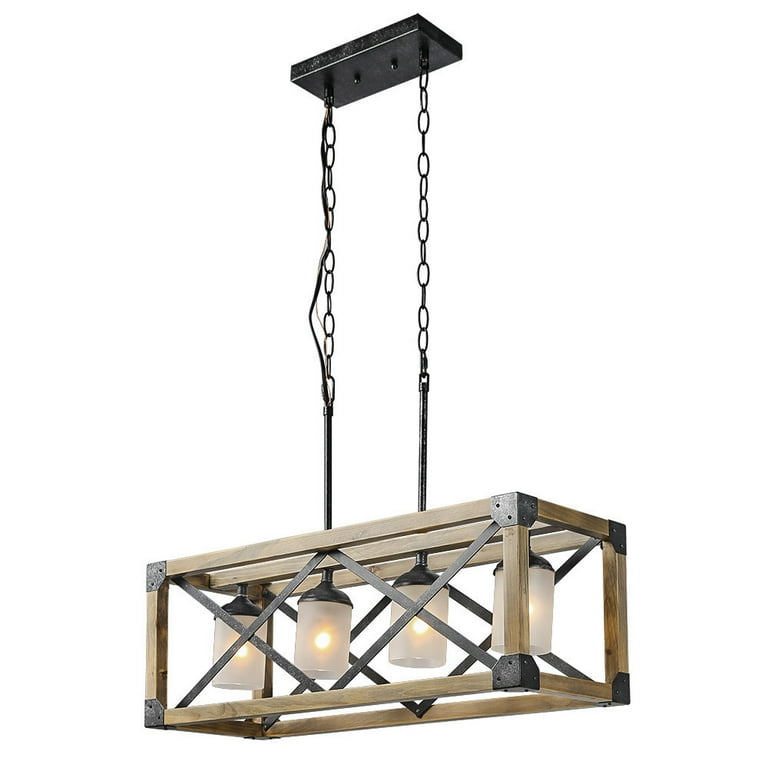 LNC 4 Lights Antique Black and Brown Wood Farmhouse Linear